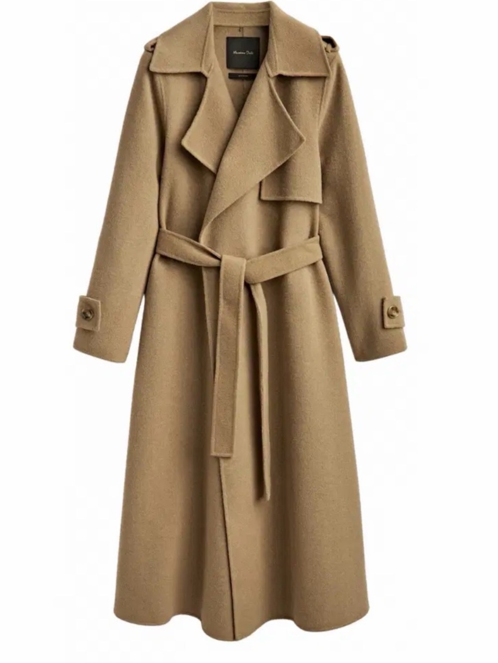 Massimo Dutti Camel Belted Wrap Coat Long Wool Blend Trench